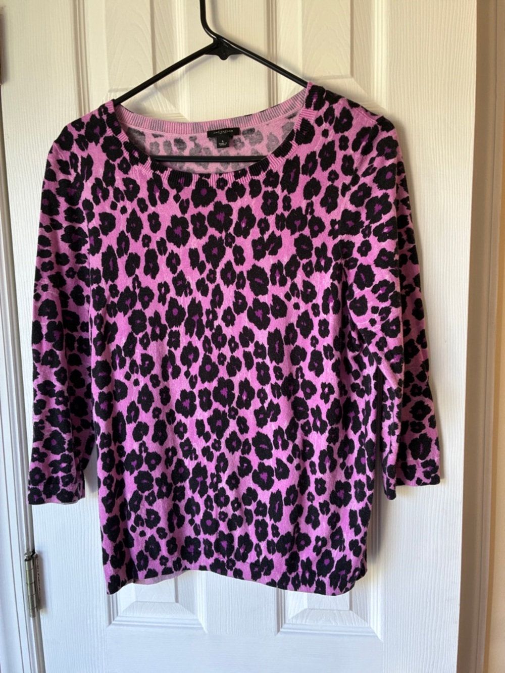 Ann Taylor Pink and Black Leopard-Print Sweater